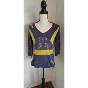 Coline womens blue quarter length sleeve top blouse medium.